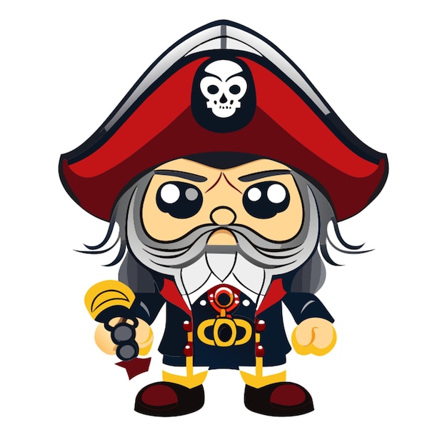 Vector full body mascot style pirate character front facing idle pose white background vector illustration