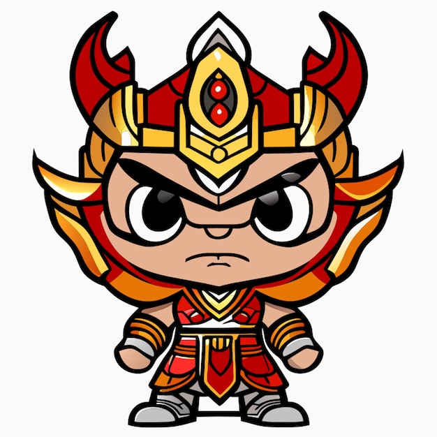 full body mascot style warrior character front facing idle pose white background vector illustration