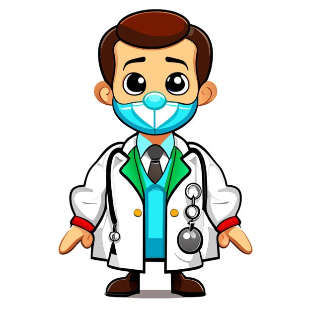 full body mascotte stijl dokter personage voorwaarts gericht stilstand witte achtergrond vector illustratie