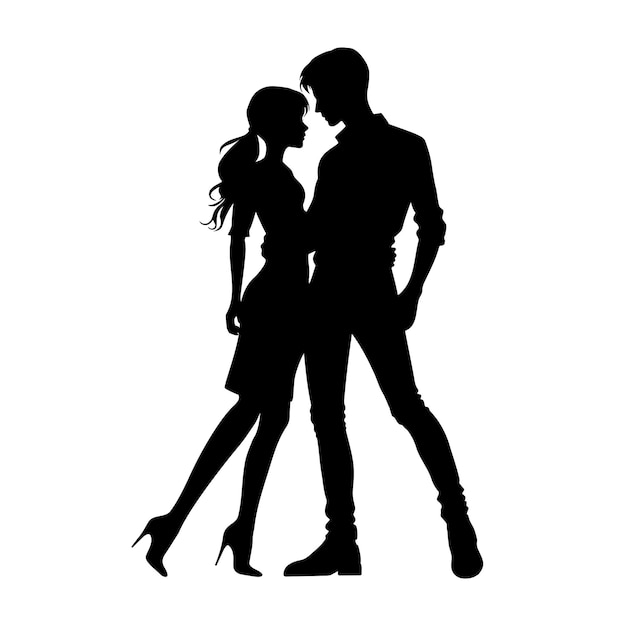 Full body silhouette of a lovers couple