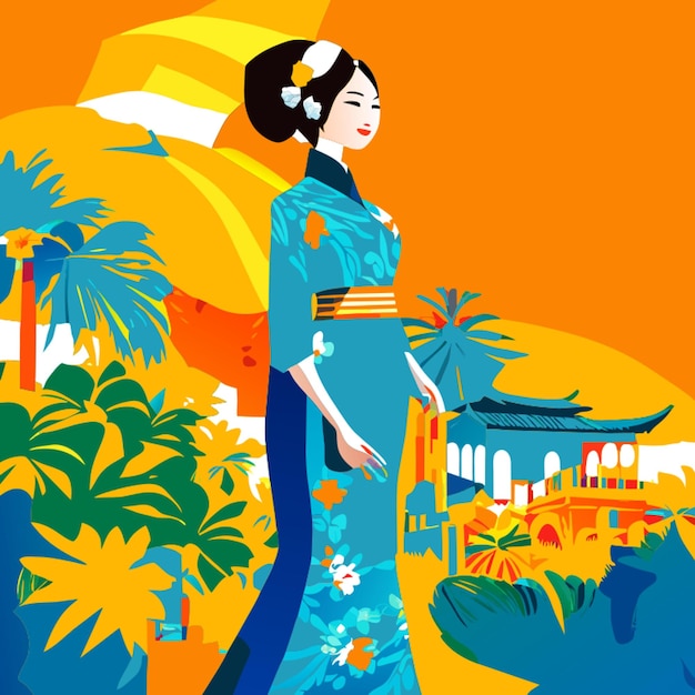 Вектор full body vietnamese cheongsam ao dai vector illustration