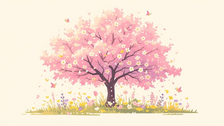 Vector full cherry blossom trees in bloom