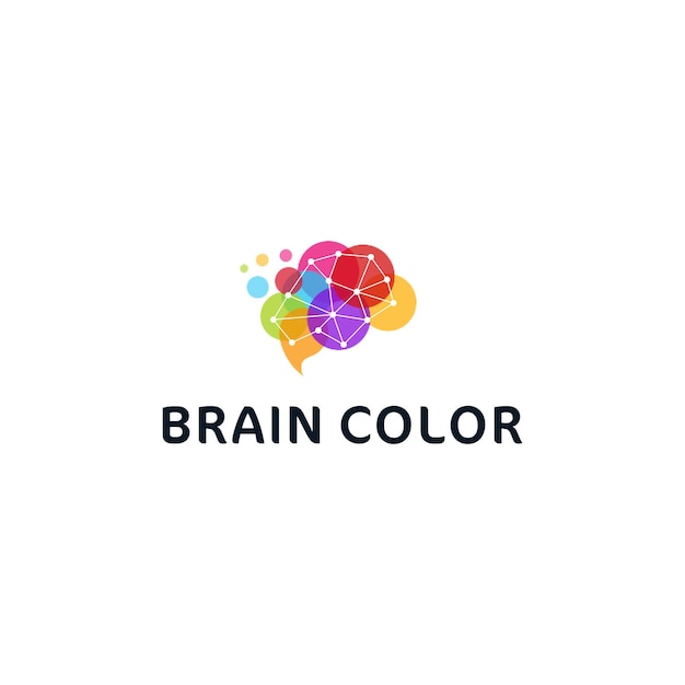 Full color brain logo with chat bubble and data connection for technology and health logo design