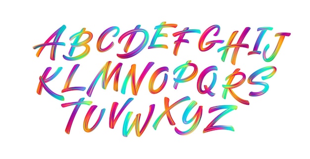 Vector full color handwriting paint brush lettering latin alphabet letters.