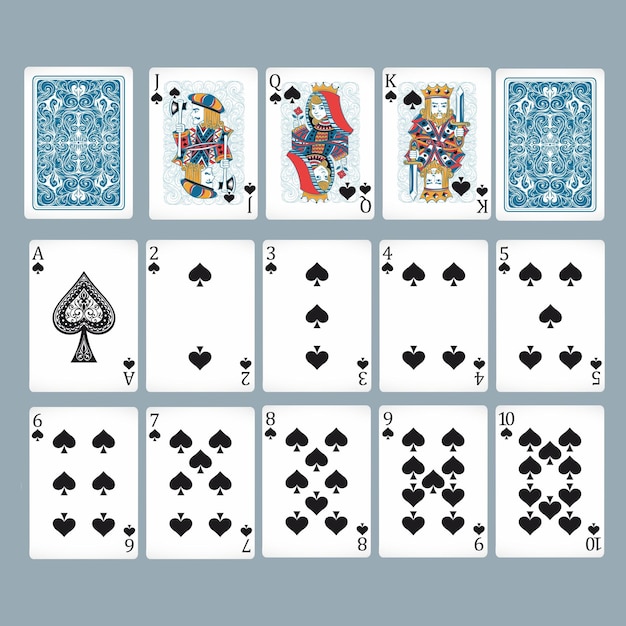 full deck of spades cards displayed on a light gray table