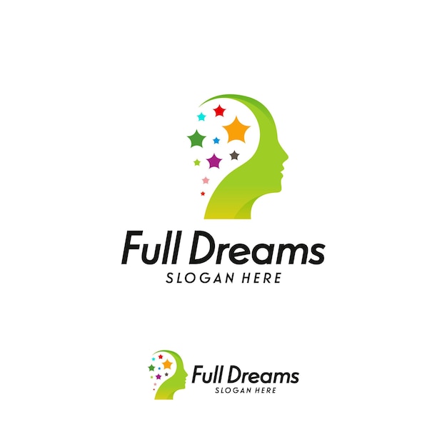 Full dreams logo designs vector, head full of star template