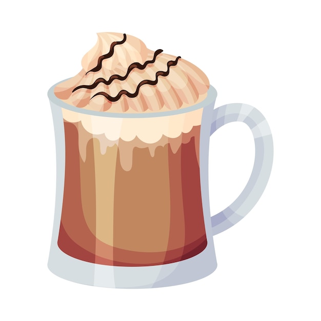 Vector full glass of coffee with creamy chocolate topping vector object beverage with caffeine concept