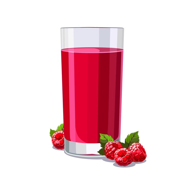 Vector full glass of red freshly squeezed raspberries juice isolated vector summer drink for flat design
