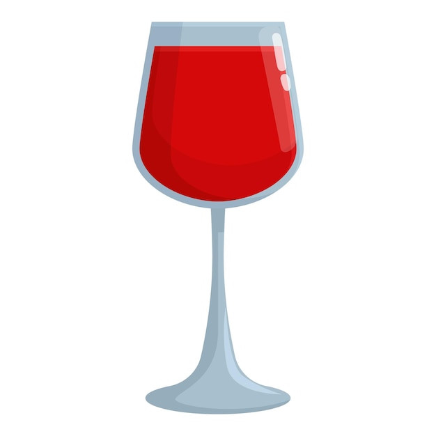 Un bicchiere pieno di vino, icona del vettore dei cartoni animati, bevanda non alcolica.