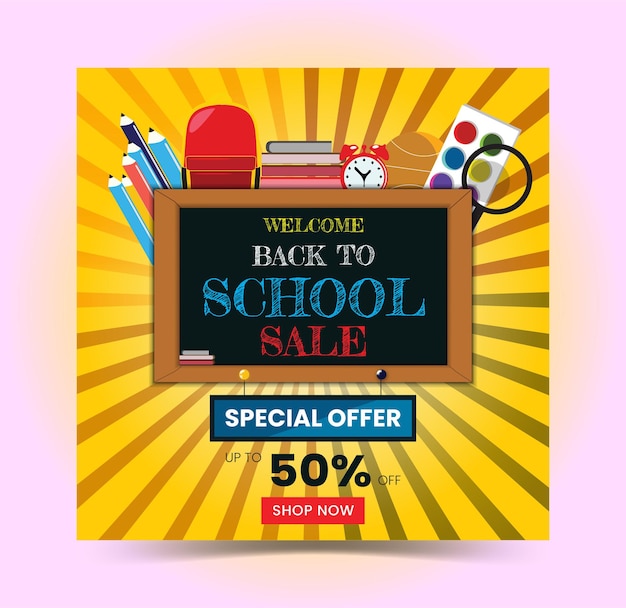 Vector full illustration of welcome back to school sale poster