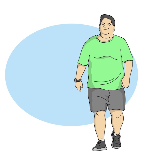 full length of fat man standing illustration vector hand drawn isolated on blue background