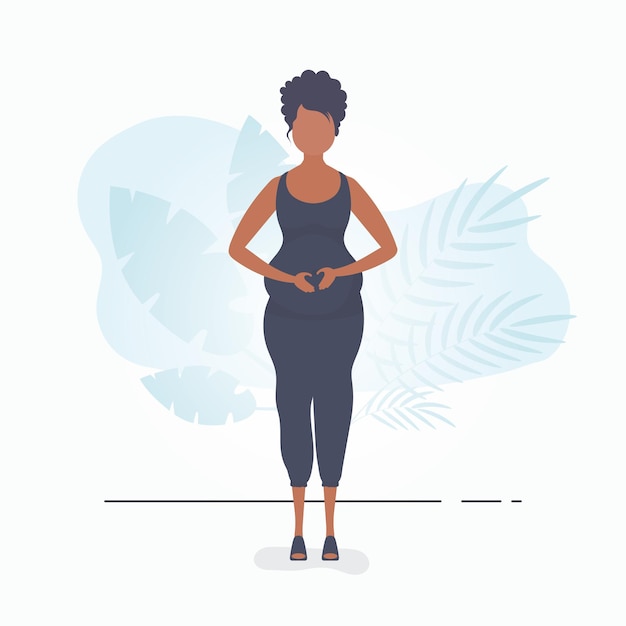 Беременная женщина в полный рост Хорошо сложенный беременный женский персонаж Открытка или плакат в нежных тонах для вашего дизайна Векторная иллюстрация в мультяшном стиле