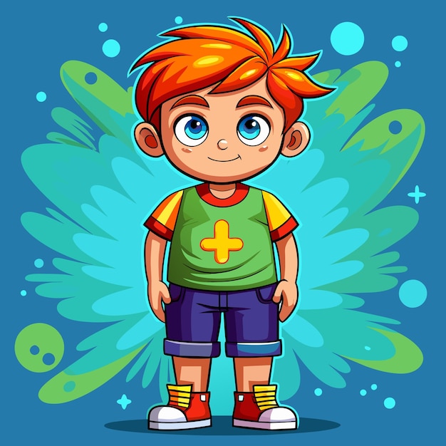 Vector full length vector illustration of a cartoon boy in shorts and a tank top