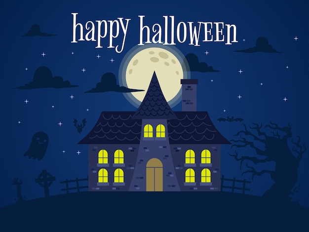 Vector full-moon background illustration of haunted house