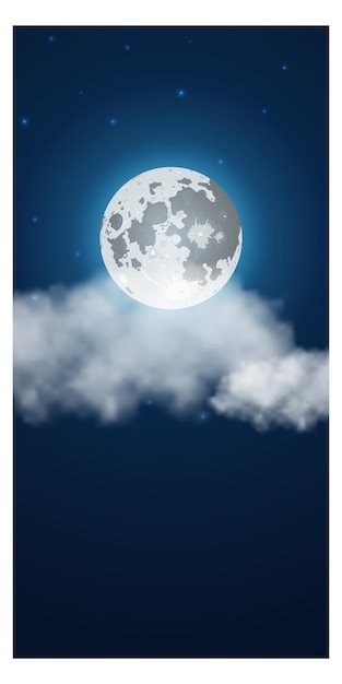 Vector full moon and clou in night sky realistic vertical background