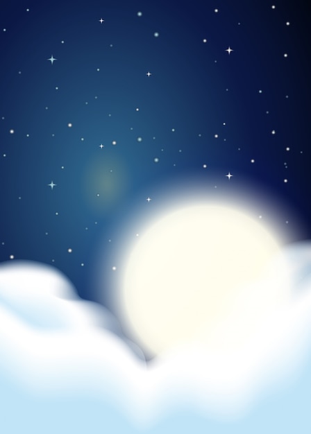 Vector full moon and clouds background