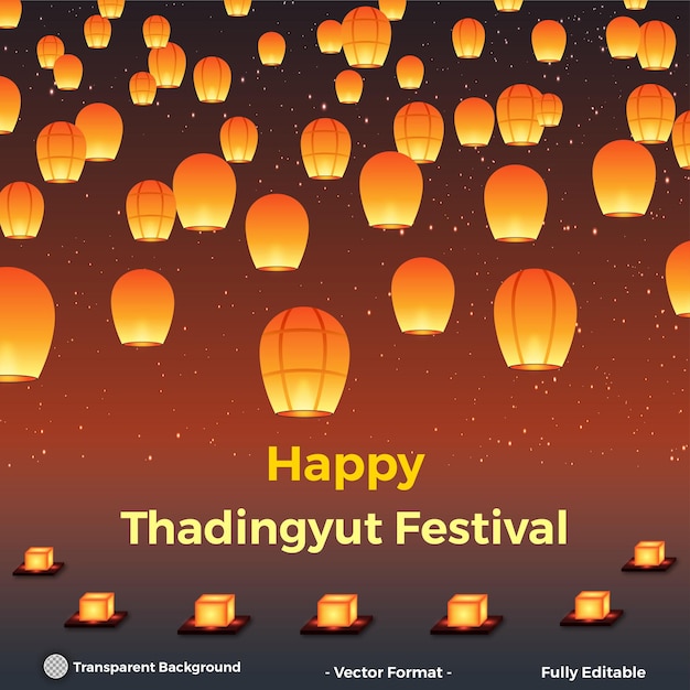 Vector full moon day of thadingyut festival background with balloons