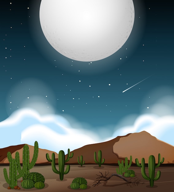 Vettore luna piena sopra la scena del deserto