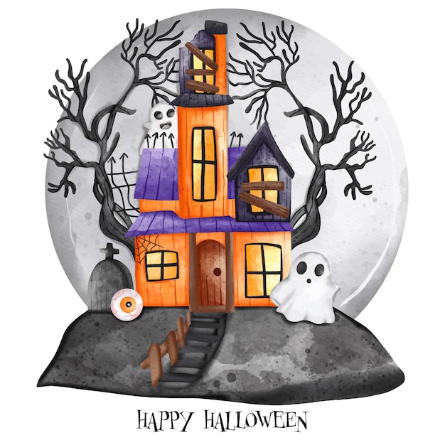 Full moon and Halloween Haunted house Happy Halloween Halloween decorationxDxA