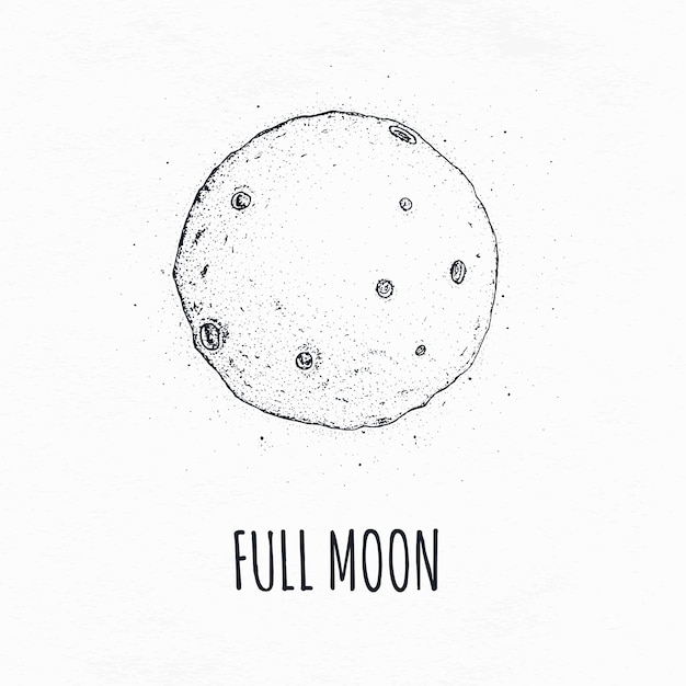 Полная луна в космосе с лунными кратерами. логотип рисованной векторные иллюстрации