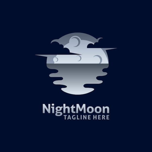 Vettore design del logo della luna piena in riva al mare