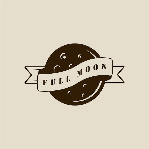 Full moon logo vector vintage illustration template icon graphic design lunar with banner sign or symbol with isolated style
