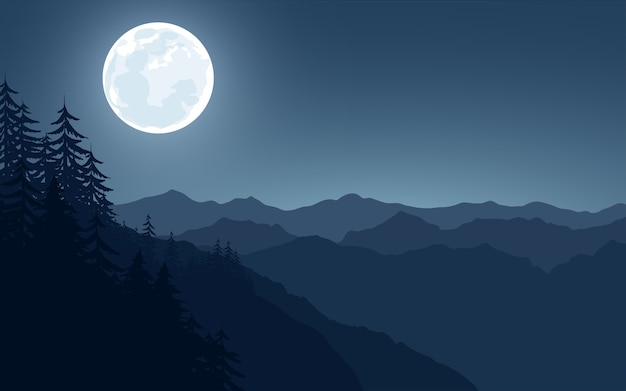 Full moon over mountain range