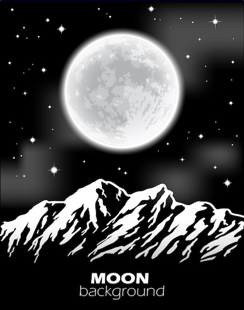 Luna piena sulle montagne paesaggio notturno illustrazione vettoriale