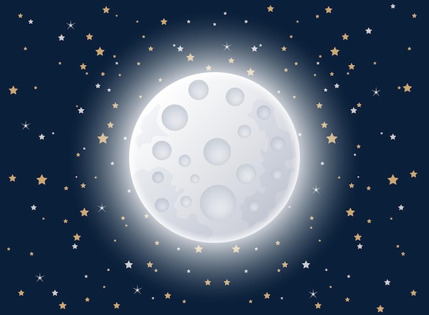 Icona della notte di luna piena in stile piatto illustrazione vettoriale del paesaggio lunare su sfondo isolato concetto aziendale dei segni astrologici