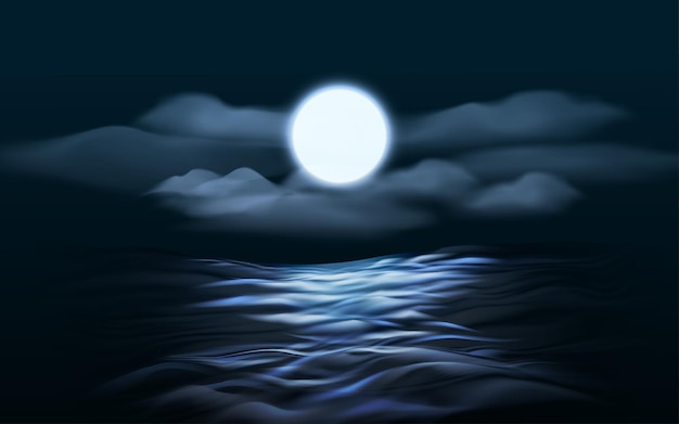 Luna piena sopra l'illustrazione del mare