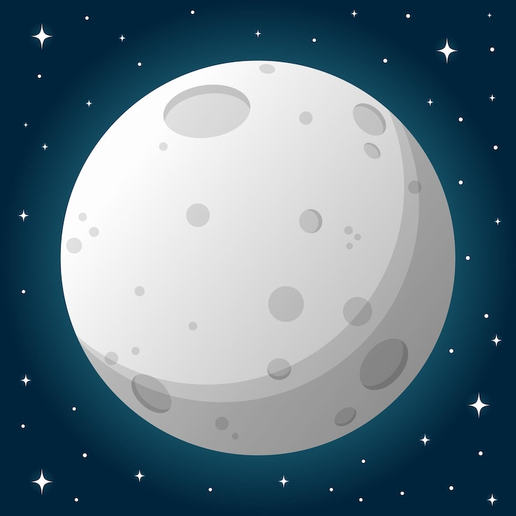 Vector full moon and stars in cartoon style icon astronomy earth satellite vector illustration