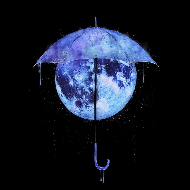 Vector full moon under umbrella watercolor paint