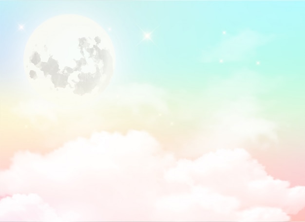 Full moon and white cloud in the sky background and pastel color.