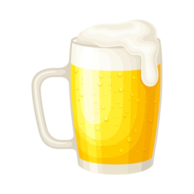 full mug of beer with drops and beer foam vector illustration