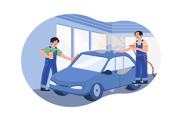 Vector full service car wash illustration concept