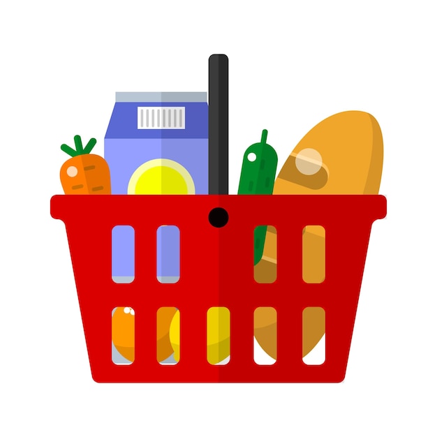 Full shop basket icon flat vector basket shop supermarket grocery