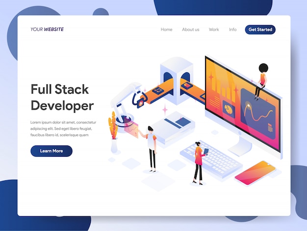 Vettore banner dello sviluppatore full stack della landing page