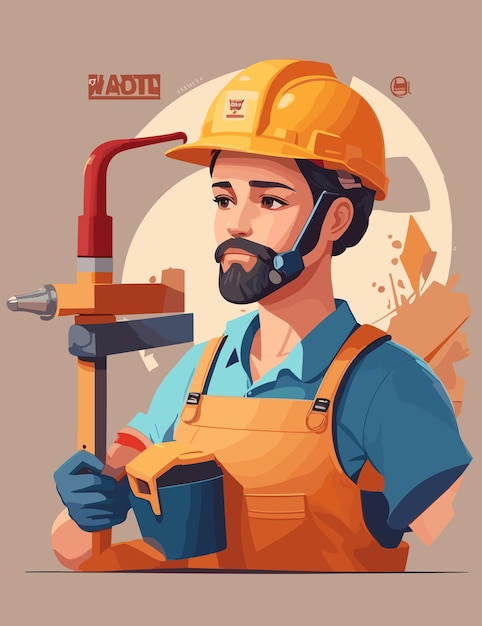 Vector fullbody character of labor with the tool in the work environment background