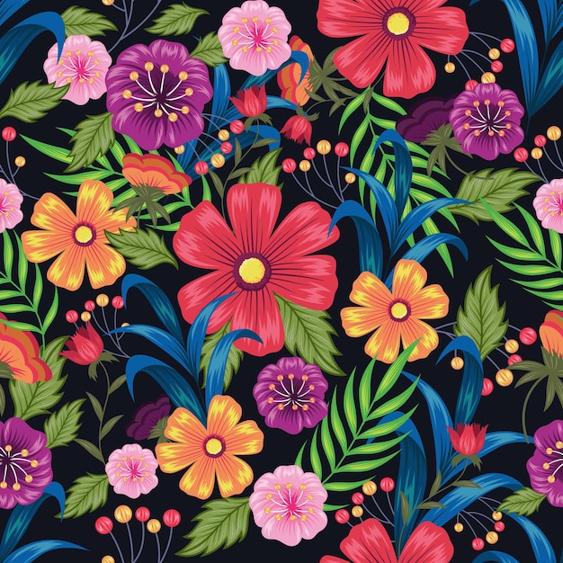 Vector fullcolor floral seamless pattern