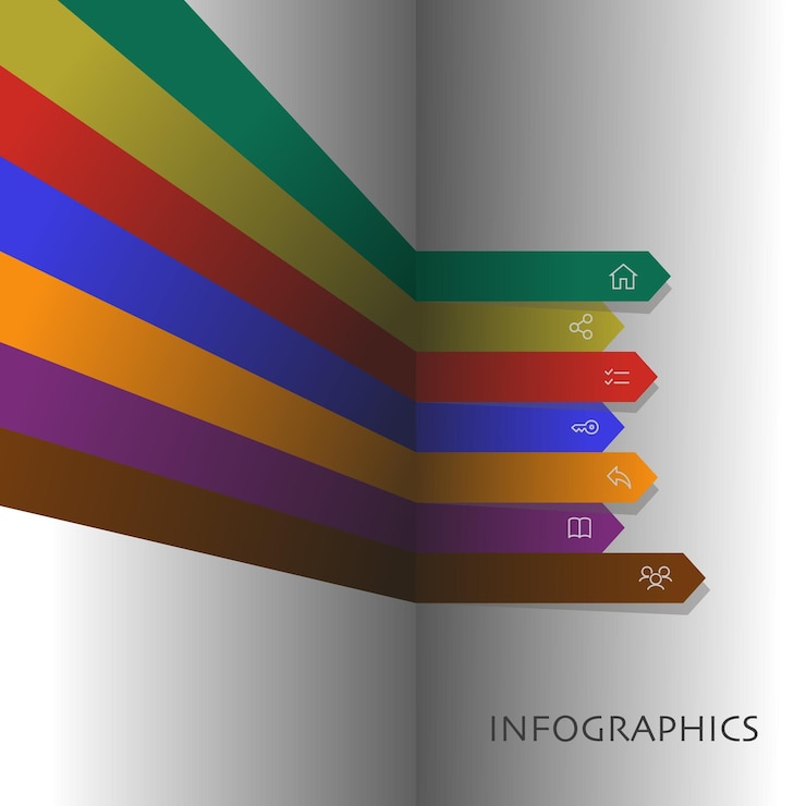 Vector fullcolor gradient straight line with a curve colored lines infographics