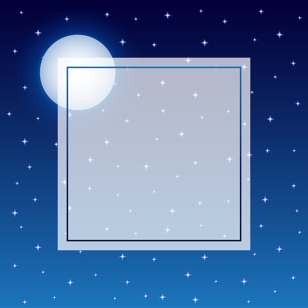 Fulll moon and starry night sky frame background