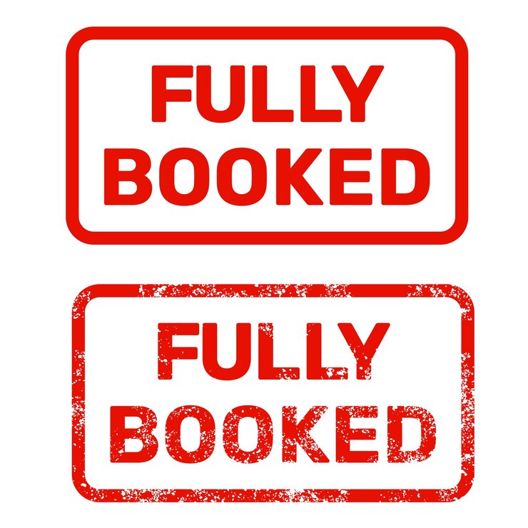 Fully booked red stamp completely reserved or full up label no vacant rooms or items vector