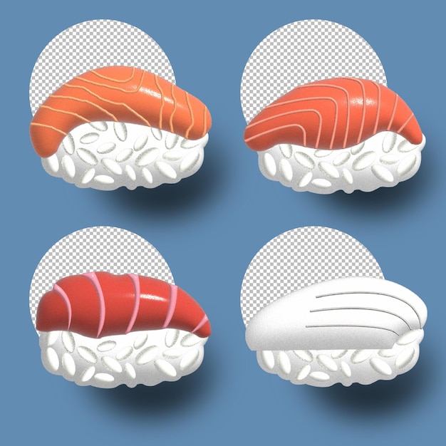 Vector fully editable 3d different kind of fish futomaki suchi