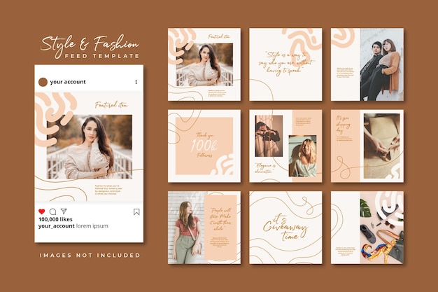 Vector fully editable instagram & facebook post. beige fashion sale social media puzzle feed template