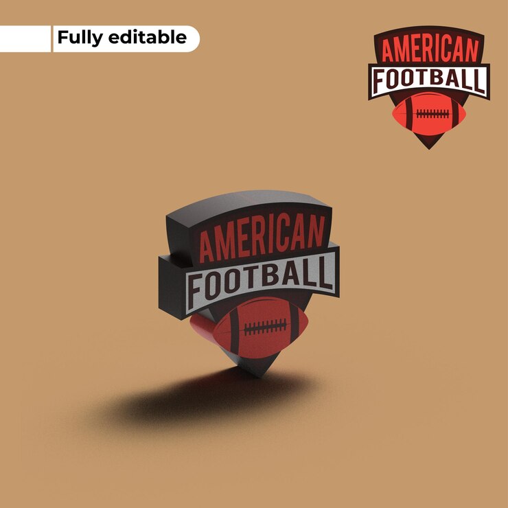 FULLY EDITABLE LOGOS AMERICAN FOOTBALL, RUGBY SPORTS, RUGBY BALL, SPORTS LOGO, 3D MOCKUP LOGO,