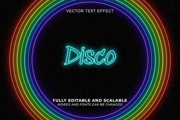 Fully editable and scalable vector text effect Disco Neon Retro Text style Font Concept Vintage