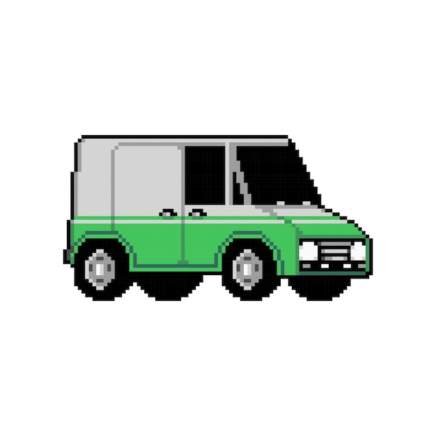 Fully edited pixel art style colored car isolated on a white background for games mobile games