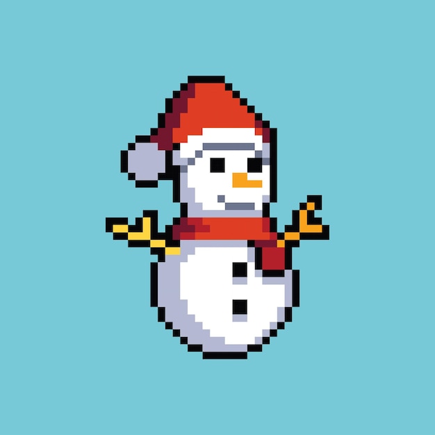 Fully edited pixel art style snowman icon isolated on a white background for games