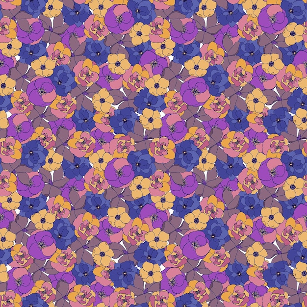 Fully flowered vector seamless pattern Abstract flowers repeat Summer flowers Fashion ornament
