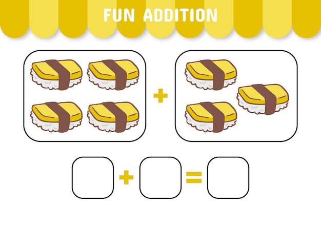 Fun addition of Asian food worksheet for children